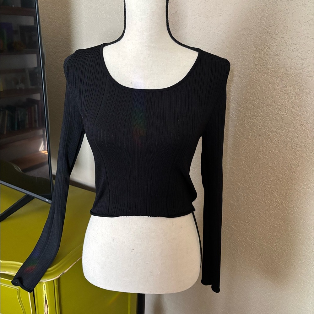 Every Day Chic Black Ribbed Long Sleeve Top M